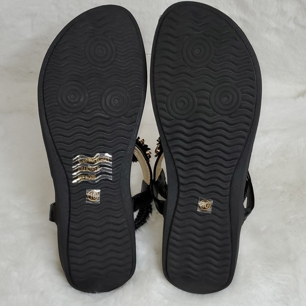 ANNA ALMEIDA BLACK & GOLD FLORAL SANDALS 👡 - Picture 6 of 7
